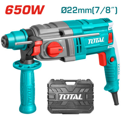 TALADRO ROTOMARTILLO SDS PLUS 650W 1,7 JOULES 110-120V INCLUYE 2 BROCAS Y 1 JUEGO DE ESCOBILLAS SUPER TOTAL (UTH306236)