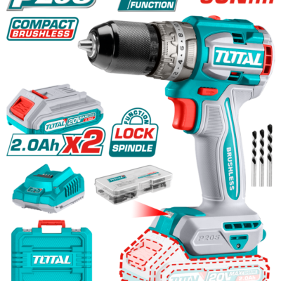 TALADRO DE IMPACTO INALAMBRICO 1/2 20V INCLUYE 2 BATERIA DE 2.0AH, CARGADOR,47 ACCESORIOS,3 BROCAS CONCRETO TOTAL (UTIDLI20602)