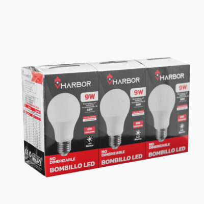 COMBO BOMBILLO LED 9W X 3 VHARBOR LUZ DIA E27 (6500K)(A60)(HT2233)