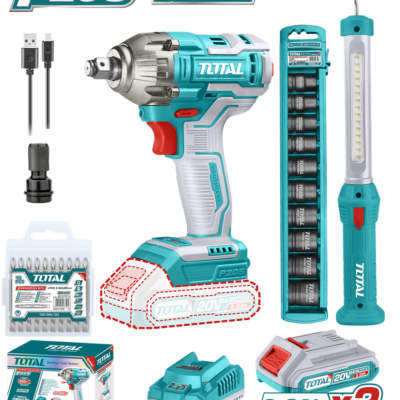 PISTOLA IMPACTO INALAMBRICA 1/2 20V 300 NM INCLUYE 2 BATERIAS 1 CARGADOR 1 LAMPARA DE TRABAJO 1 ADAPTADOR Y 10 PUNTAS TALADRO TOTAL (UTOSLI231004)