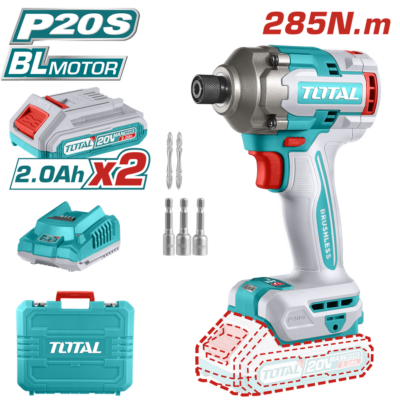 ATORNILLADOR DE IMPACTO INALAMBRICO 1/4 20V INCLUYE 2 BATERIAS, CARGADOR Y 5 ACCESORIOS CAJA PLASTICA INDUSTRIAL SUPER TOTAL (UTIRLI2028)