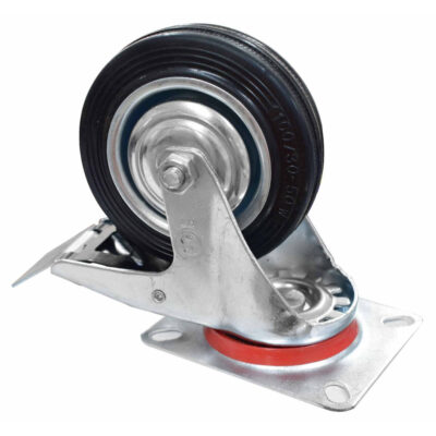 RODACHINES 4″ PLANO NEGRO CAUCHO CON FRENO Y RIN 100MM 70KG (INDIVIDUAL) (HT80418)