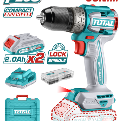 TALADRO ATORNILLADOR INALAMBRICO 1/2 20V 60NM INCLUYE 2 BATERIA DE 2.0AH, CARGADOR,47 ACCESORIOS TOTAL (UTDLI20602)