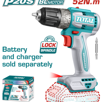 TALADRO INALAMBRICO 3/8″ 20V 52 N.M CARGADOR Y BATERIA NO INCLUIDO SUPER TOTAL (TDLI204531)