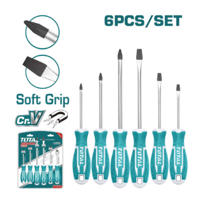 JUEGO DESTORNILLADORES X 6 PCS CROMO VANADIUM PUNTA IMANTADA TOTAL (THT250606)