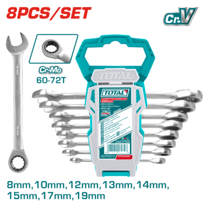 LLAVE MIXTA CON RACHE 8 – 19 MM JUEGO X 8 PZS SUPER SELECT TOTAL (THT102RK086)