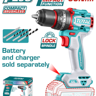 TALADRO PERCUTOR ATORNILLADOR INALAMBRICO 1/2 20V 66 NM BATERIA Y CARGADOR SE VENDEN POR SEPARADO, INCLUYE 4 ACCESORIOS INDUSTRIAL SUPER TOTAL (TIDLI206681)