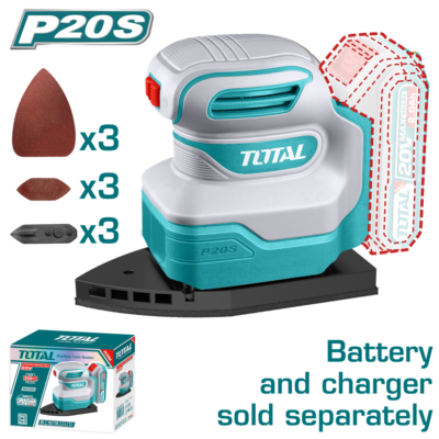 LIJADORA DE PALMA ORBITAL ROTATIVA INALAMBRICA 20V 12000 RPM INCLUYE 9 LIJAS INDUSTRIAL SUPER TOTAL (TPSLI2014)