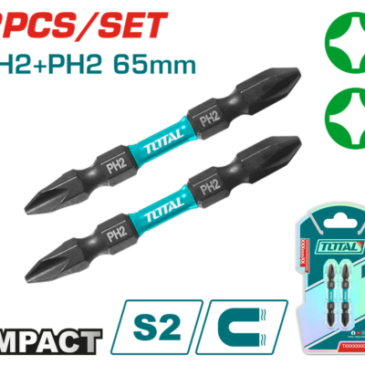 PUNTAS TALADRO INDUSTRIAL DOBLE PUNTA IMANTADA 65MM (+) (+) JUEGO X 2 PZS SUPER TOTAL (TACIM72PH265)