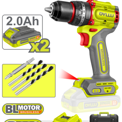 TALADRO INALAMBRICO PERCUTOR 1/2″ 62 NM 20V CAJA PLASTICA INCLUYE 2 BATERIAS 20V (2.0AH), 1 CARGADOR Y ACCESORIOS DYLLU (UDTCDP6281)