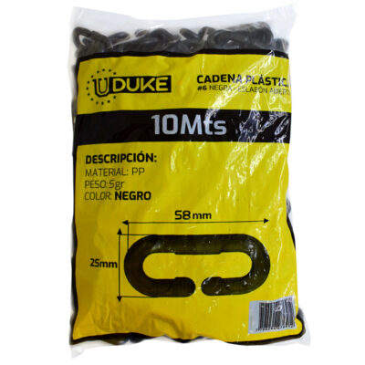 CADENA PLASTICA 6 NEGRA ESLABON ABIERTO X 10 MTS UDUKE